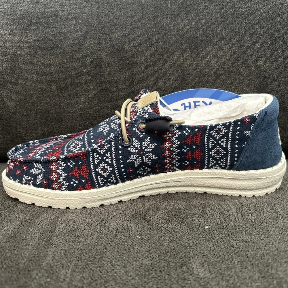 Hey Dude Wendy Winter Sweater Womens 7 Navy Blue Ugly Slip On Shoes 43536-4HQ - Picture 2 of 10